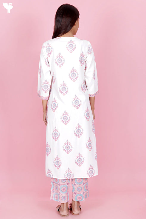 Bizzy Lizzy Kurta And Pant Set With Kota Dupatta In Block Print